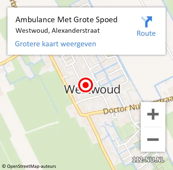 Locatie op kaart van de 112 melding: Ambulance Met Grote Spoed Naar Westwoud, Alexanderstraat op 28 augustus 2014 13:06