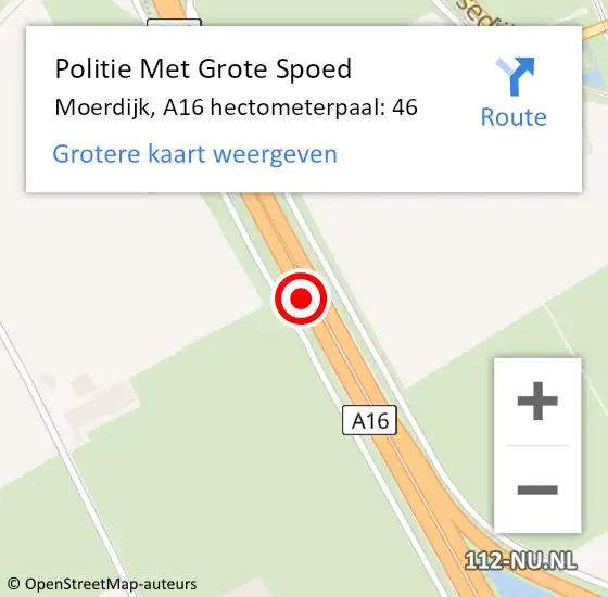 Locatie op kaart van de 112 melding: Politie Met Grote Spoed Naar Moerdijk, A16 hectometerpaal: 46 op 10 juni 2023 13:17