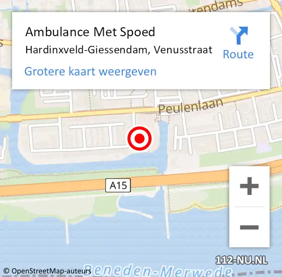 Locatie op kaart van de 112 melding: Ambulance Met Spoed Naar Hardinxveld-Giessendam, Venusstraat op 10 juni 2023 13:26