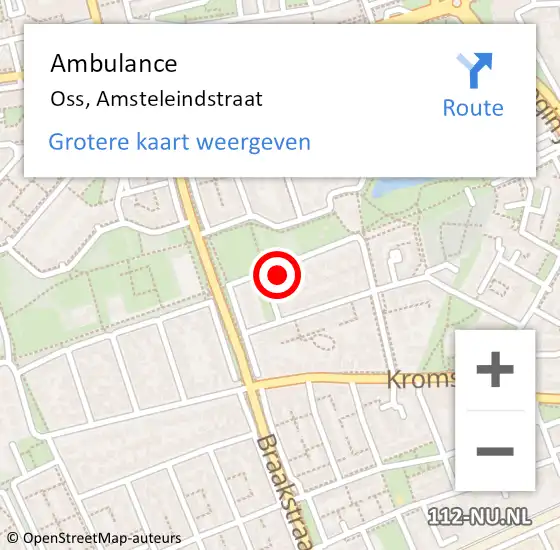 Locatie op kaart van de 112 melding: Ambulance Oss, Amsteleindstraat op 10 juni 2023 13:32