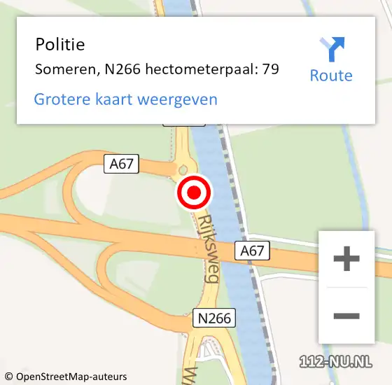 Locatie op kaart van de 112 melding: Politie Someren, N266 hectometerpaal: 79 op 10 juni 2023 13:36