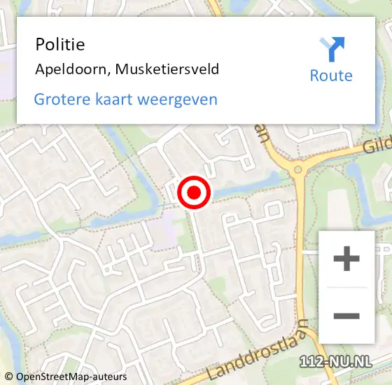 Locatie op kaart van de 112 melding: Politie Apeldoorn, Musketiersveld op 10 juni 2023 13:38