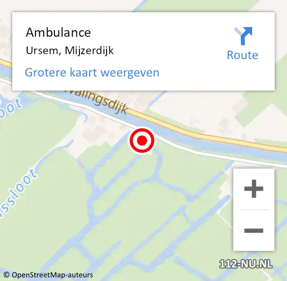 Locatie op kaart van de 112 melding: Ambulance Ursem, Mijzerdijk op 10 juni 2023 13:47