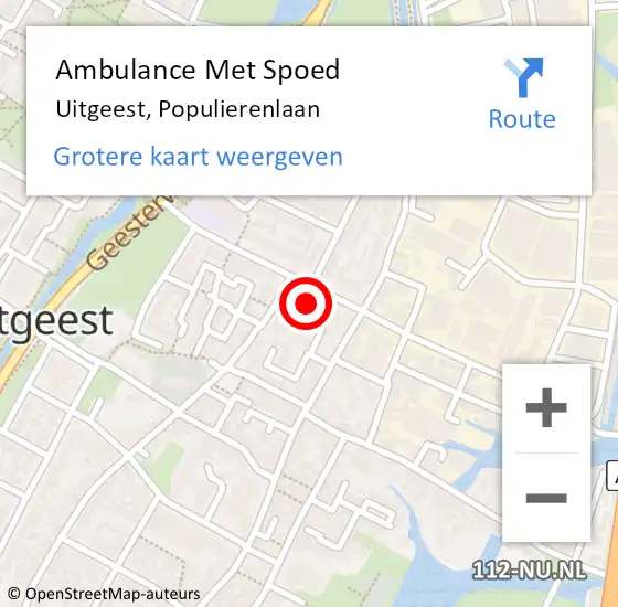 Locatie op kaart van de 112 melding: Ambulance Met Spoed Naar Uitgeest, Populierenlaan op 10 juni 2023 13:59
