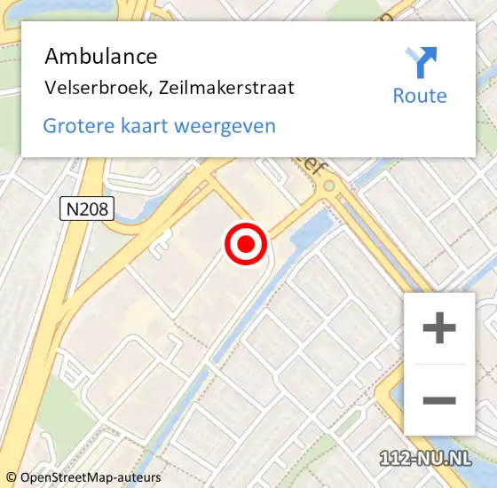 Locatie op kaart van de 112 melding: Ambulance Velserbroek, Zeilmakerstraat op 10 juni 2023 14:07