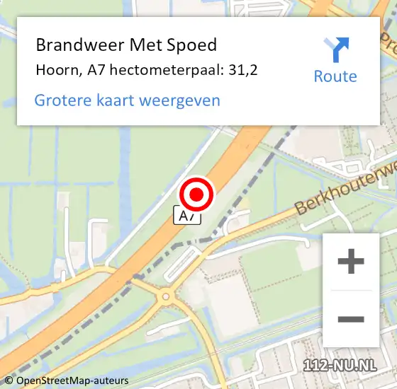 Locatie op kaart van de 112 melding: Brandweer Met Spoed Naar Hoorn, A7 hectometerpaal: 31,2 op 10 juni 2023 14:09