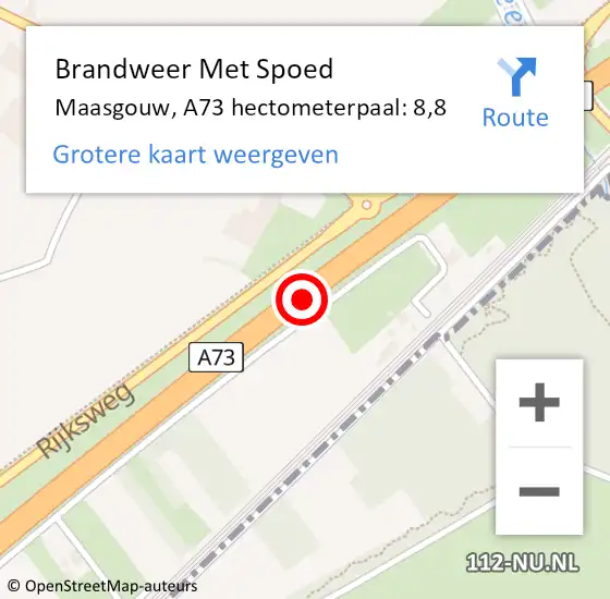 Locatie op kaart van de 112 melding: Brandweer Met Spoed Naar Maasgouw, A73 hectometerpaal: 8,8 op 10 juni 2023 14:36