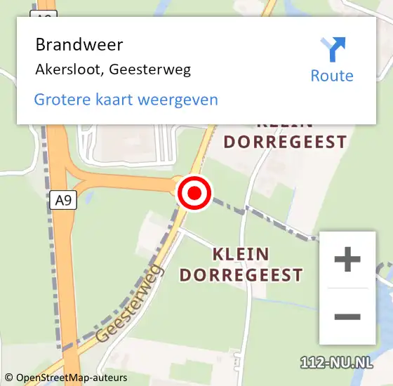 Locatie op kaart van de 112 melding: Brandweer Akersloot, Geesterweg op 10 juni 2023 14:41