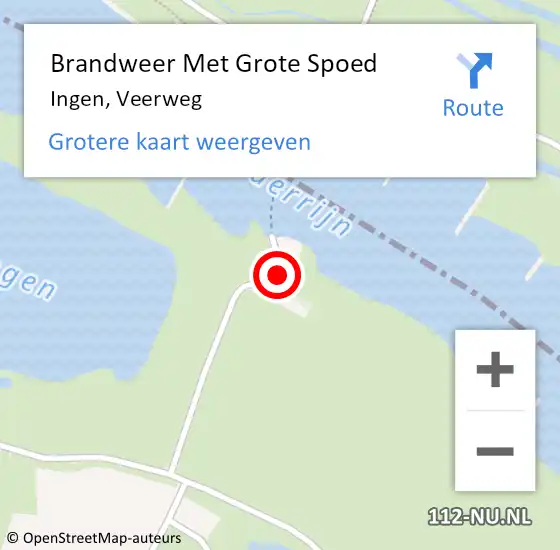 Locatie op kaart van de 112 melding: Brandweer Met Grote Spoed Naar Ingen, Veerweg op 10 juni 2023 14:45