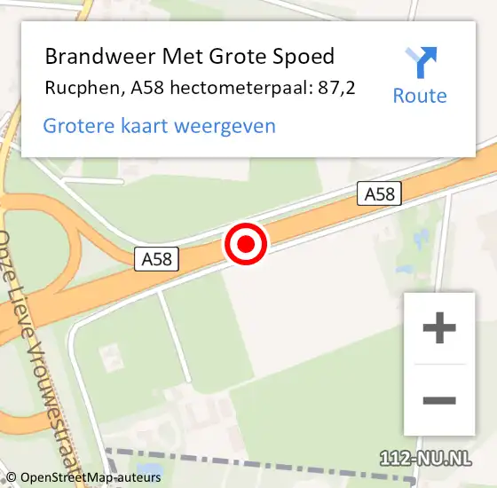 Locatie op kaart van de 112 melding: Brandweer Met Grote Spoed Naar Rucphen, A58 hectometerpaal: 87,2 op 10 juni 2023 15:08