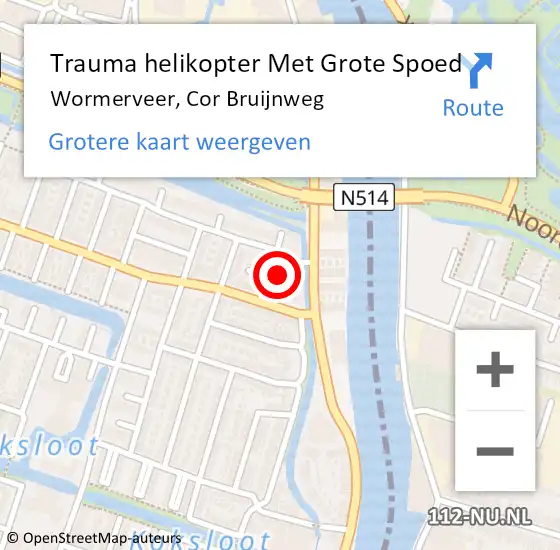 Locatie op kaart van de 112 melding: Trauma helikopter Met Grote Spoed Naar Wormerveer, Cor Bruijnweg op 10 juni 2023 15:35
