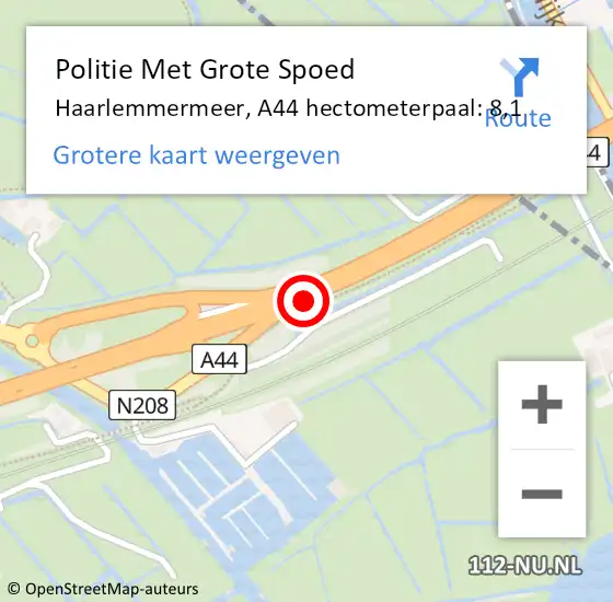 Locatie op kaart van de 112 melding: Politie Met Grote Spoed Naar Haarlemmermeer, A44 hectometerpaal: 8,1 op 10 juni 2023 15:51