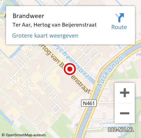 Locatie op kaart van de 112 melding: Brandweer Ter Aar, Hertog van Beijerenstraat op 10 juni 2023 16:07