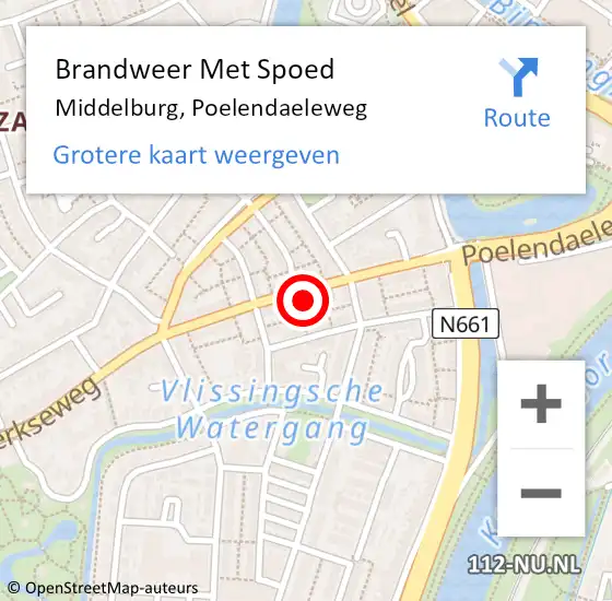 Locatie op kaart van de 112 melding: Brandweer Met Spoed Naar Middelburg, Poelendaeleweg op 10 juni 2023 16:19