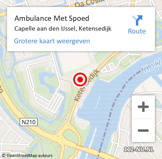 Locatie op kaart van de 112 melding: Ambulance Met Spoed Naar Capelle aan den IJssel, Ketensedijk op 10 juni 2023 16:31