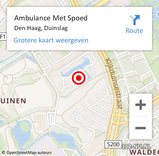 Locatie op kaart van de 112 melding: Ambulance Met Spoed Naar Den Haag, Duinslag op 10 juni 2023 16:32