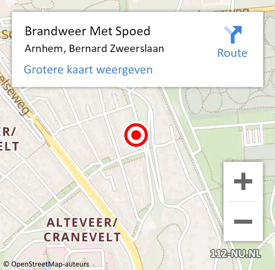 Locatie op kaart van de 112 melding: Brandweer Met Spoed Naar Arnhem, Bernard Zweerslaan op 10 juni 2023 16:35