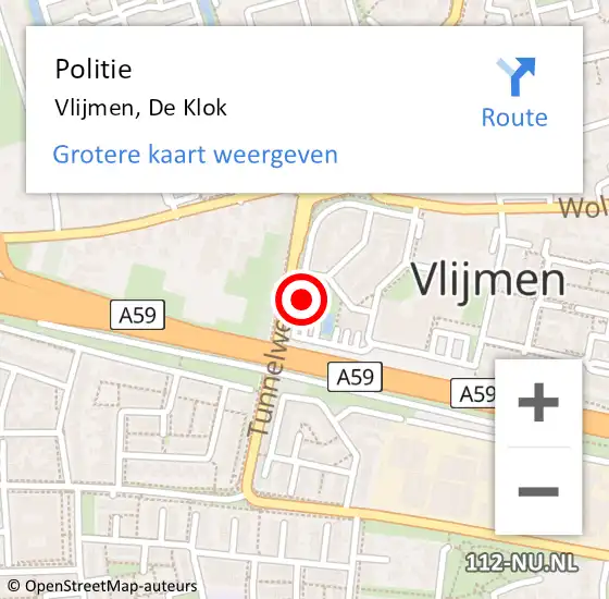 Locatie op kaart van de 112 melding: Politie Vlijmen, De Klok op 10 juni 2023 16:49