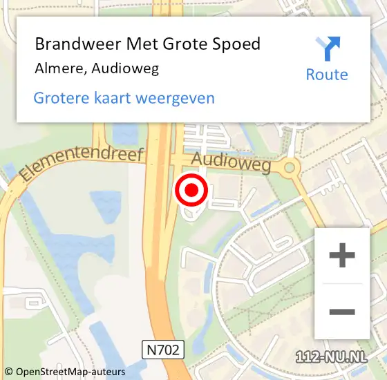 Locatie op kaart van de 112 melding: Brandweer Met Grote Spoed Naar Almere, Audioweg op 10 juni 2023 17:14
