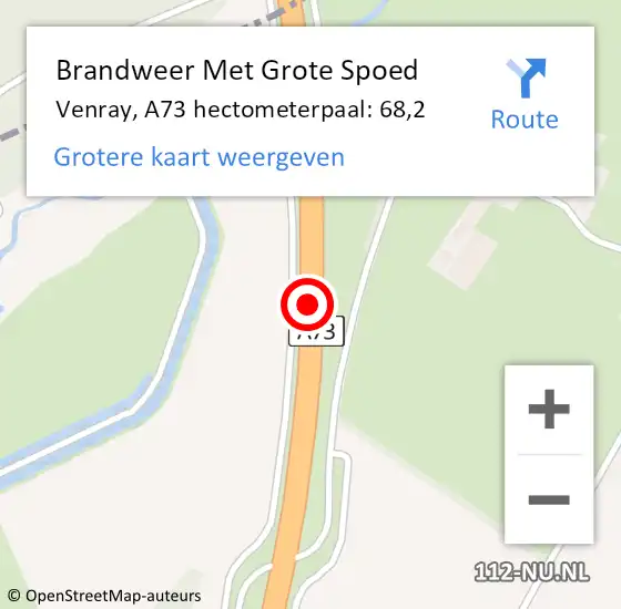 Locatie op kaart van de 112 melding: Brandweer Met Grote Spoed Naar Venray, A73 hectometerpaal: 68,2 op 10 juni 2023 17:18