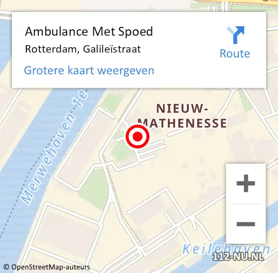 Locatie op kaart van de 112 melding: Ambulance Met Spoed Naar Rotterdam, Galileïstraat op 10 juni 2023 17:18