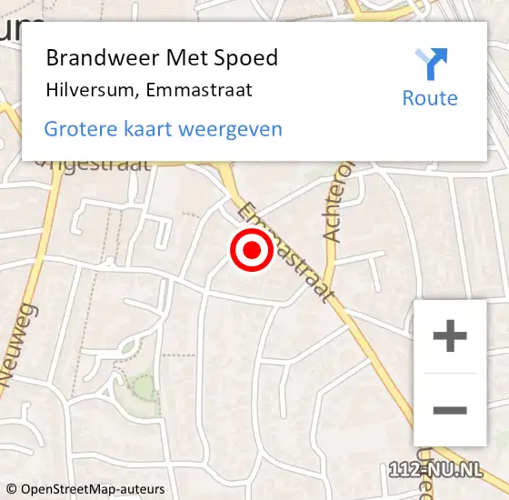 Locatie op kaart van de 112 melding: Brandweer Met Spoed Naar Hilversum, Emmastraat op 10 juni 2023 17:25