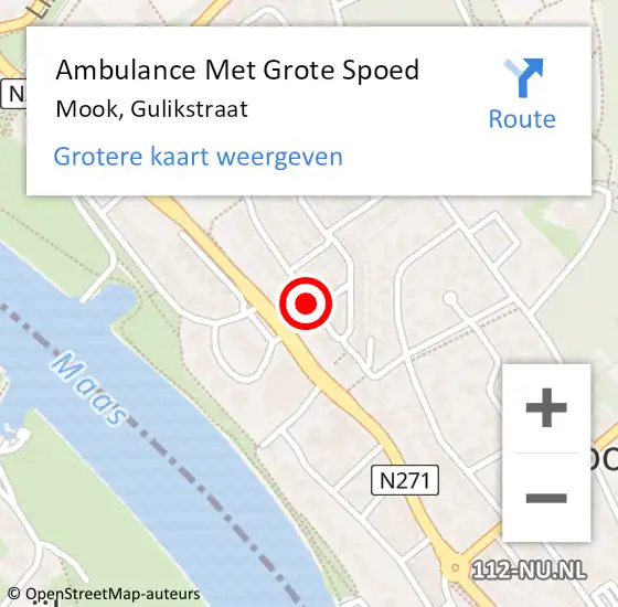 Locatie op kaart van de 112 melding: Ambulance Met Grote Spoed Naar Mook, Gulikstraat op 10 juni 2023 17:26