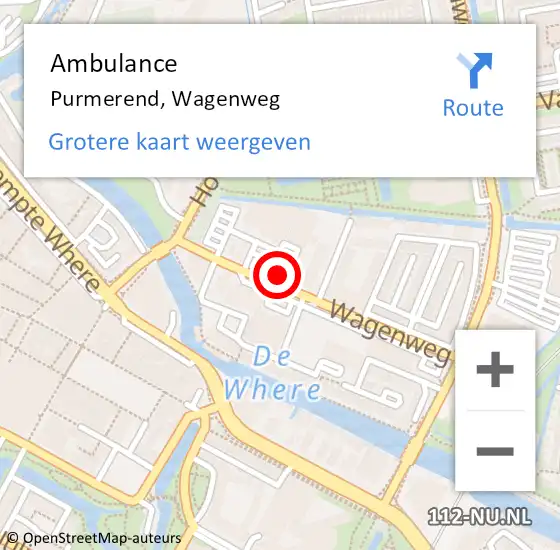 Locatie op kaart van de 112 melding: Ambulance Purmerend, Wagenweg op 10 juni 2023 17:45