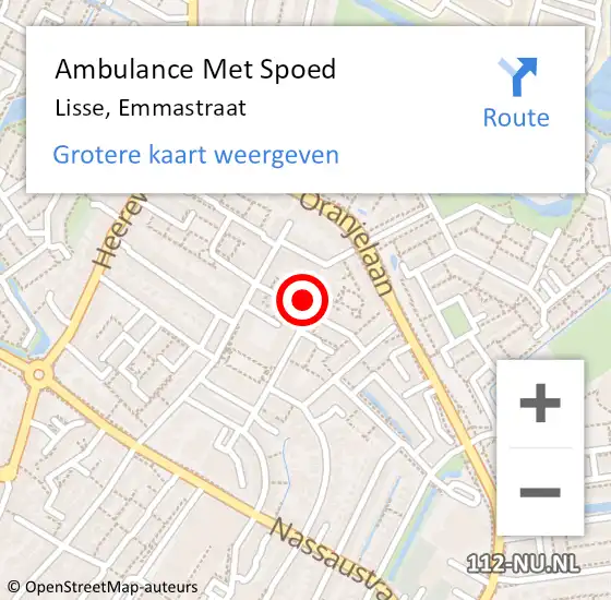 Locatie op kaart van de 112 melding: Ambulance Met Spoed Naar Lisse, Emmastraat op 10 juni 2023 17:52