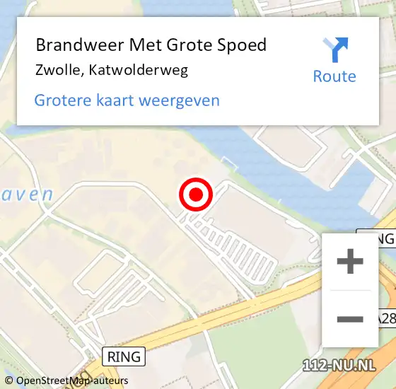 Locatie op kaart van de 112 melding: Brandweer Met Grote Spoed Naar Zwolle, Katwolderweg op 10 juni 2023 18:01