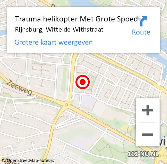 Locatie op kaart van de 112 melding: Trauma helikopter Met Grote Spoed Naar Rijnsburg, Witte de Withstraat op 10 juni 2023 18:04