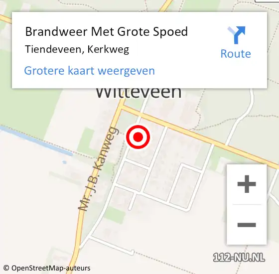 Locatie op kaart van de 112 melding: Brandweer Met Grote Spoed Naar Tiendeveen, Kerkweg op 10 juni 2023 18:11