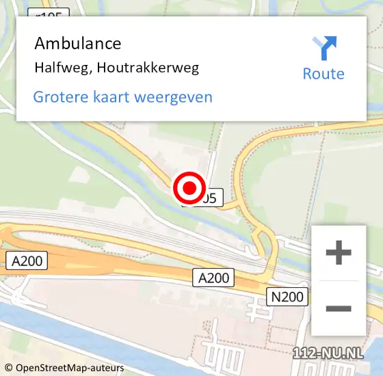 Locatie op kaart van de 112 melding: Ambulance Halfweg, Houtrakkerweg op 10 juni 2023 18:57