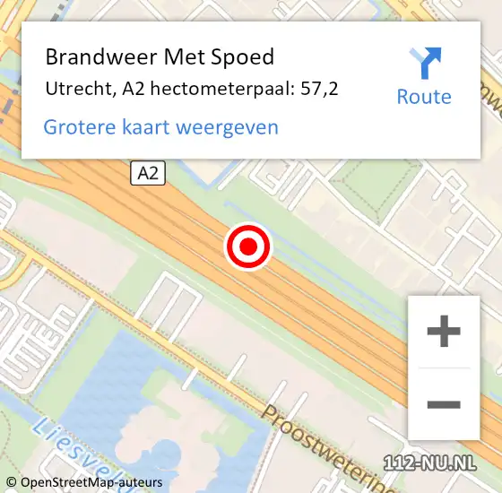 Locatie op kaart van de 112 melding: Brandweer Met Spoed Naar Utrecht, A2 hectometerpaal: 57,2 op 10 juni 2023 19:04