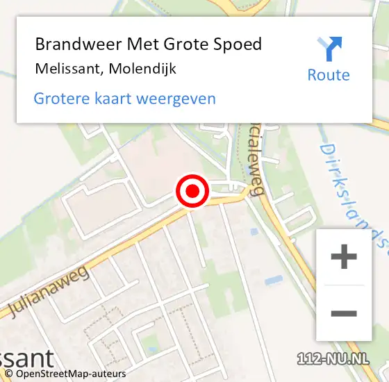 Locatie op kaart van de 112 melding: Brandweer Met Grote Spoed Naar Melissant, Molendijk op 10 juni 2023 19:05