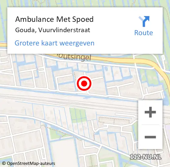 Locatie op kaart van de 112 melding: Ambulance Met Spoed Naar Gouda, Vuurvlinderstraat op 10 juni 2023 19:18