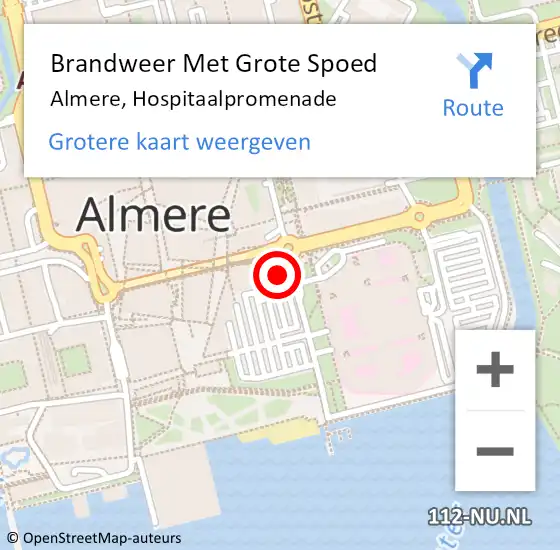 Locatie op kaart van de 112 melding: Brandweer Met Grote Spoed Naar Almere, Hospitaalpromenade op 10 juni 2023 20:37