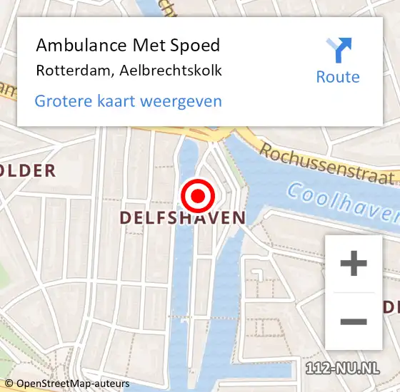 Locatie op kaart van de 112 melding: Ambulance Met Spoed Naar Rotterdam, Aelbrechtskolk op 10 juni 2023 20:57