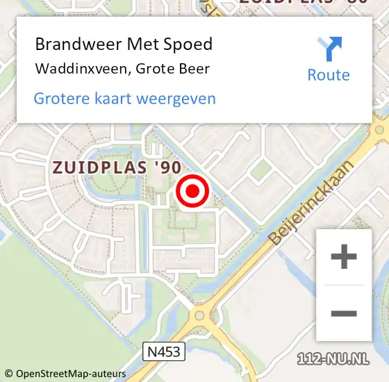 Locatie op kaart van de 112 melding: Brandweer Met Spoed Naar Waddinxveen, Grote Beer op 10 juni 2023 21:04