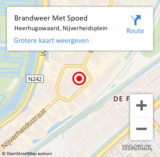 Locatie op kaart van de 112 melding: Brandweer Met Spoed Naar Heerhugowaard, Nijverheidsplein op 10 juni 2023 21:17