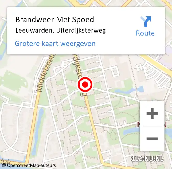 Locatie op kaart van de 112 melding: Brandweer Met Spoed Naar Leeuwarden, Uiterdijksterweg op 10 juni 2023 21:45