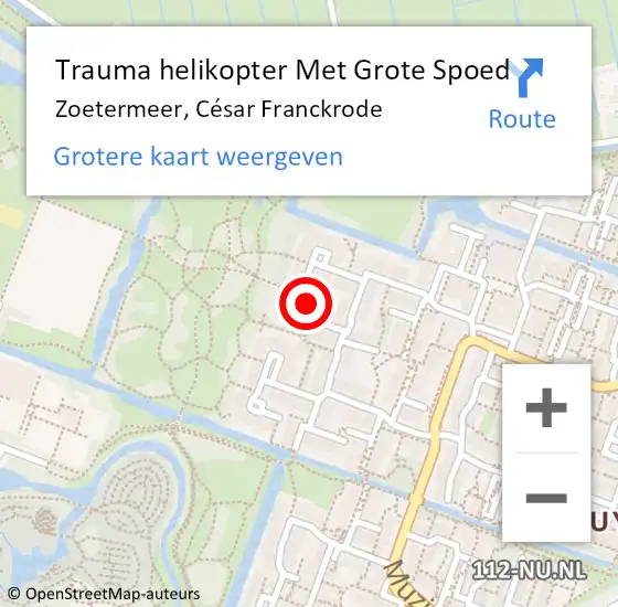 Locatie op kaart van de 112 melding: Trauma helikopter Met Grote Spoed Naar Zoetermeer, César Franckrode op 10 juni 2023 21:46