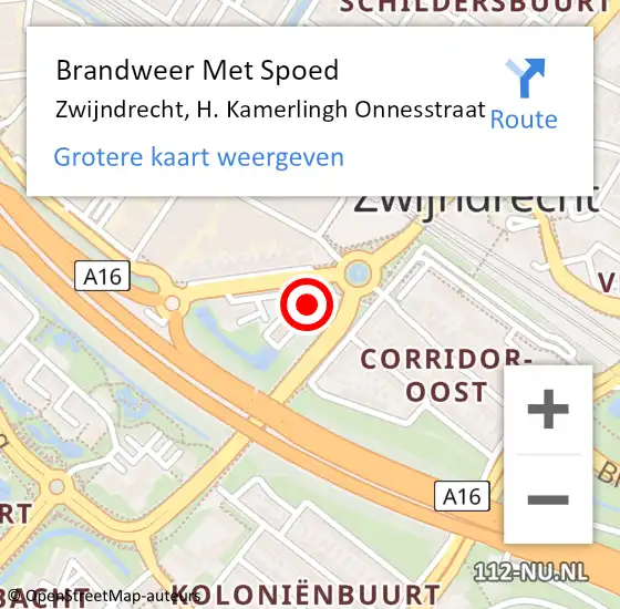 Locatie op kaart van de 112 melding: Brandweer Met Spoed Naar Zwijndrecht, H. Kamerlingh Onnesstraat op 10 juni 2023 21:50