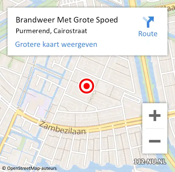 Locatie op kaart van de 112 melding: Brandweer Met Grote Spoed Naar Purmerend, Cairostraat op 10 juni 2023 22:36