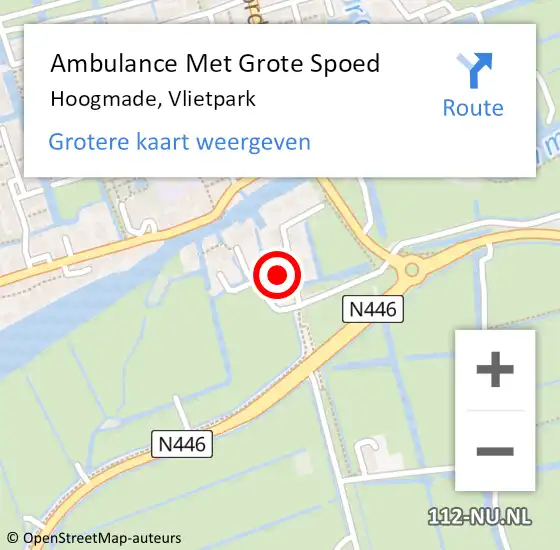 Locatie op kaart van de 112 melding: Ambulance Met Grote Spoed Naar Hoogmade, Vlietpark op 10 juni 2023 23:00