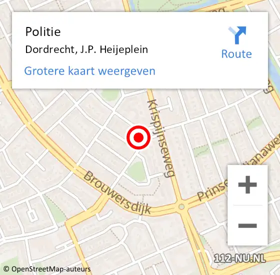 Locatie op kaart van de 112 melding: Politie Dordrecht, J.P. Heijeplein op 10 juni 2023 23:11