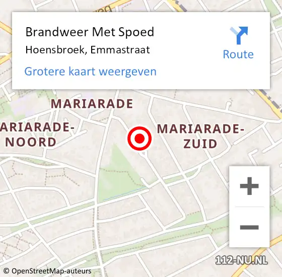 Locatie op kaart van de 112 melding: Brandweer Met Spoed Naar Hoensbroek, Emmastraat op 10 juni 2023 23:14