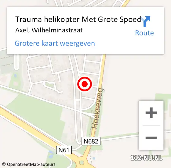 Locatie op kaart van de 112 melding: Trauma helikopter Met Grote Spoed Naar Axel, Wilhelminastraat op 10 juni 2023 23:26