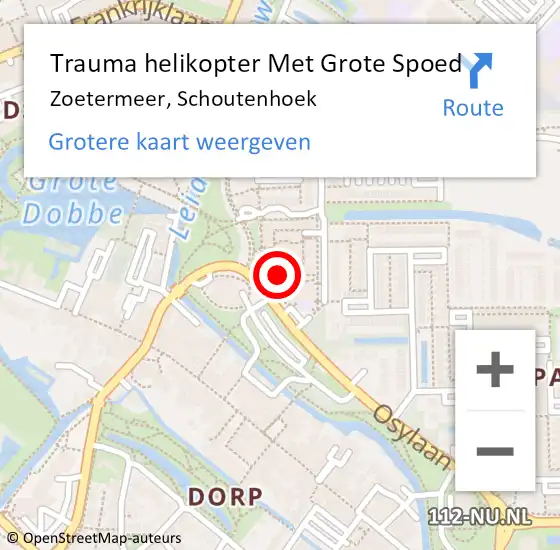 Locatie op kaart van de 112 melding: Trauma helikopter Met Grote Spoed Naar Zoetermeer, Schoutenhoek op 11 juni 2023 00:46