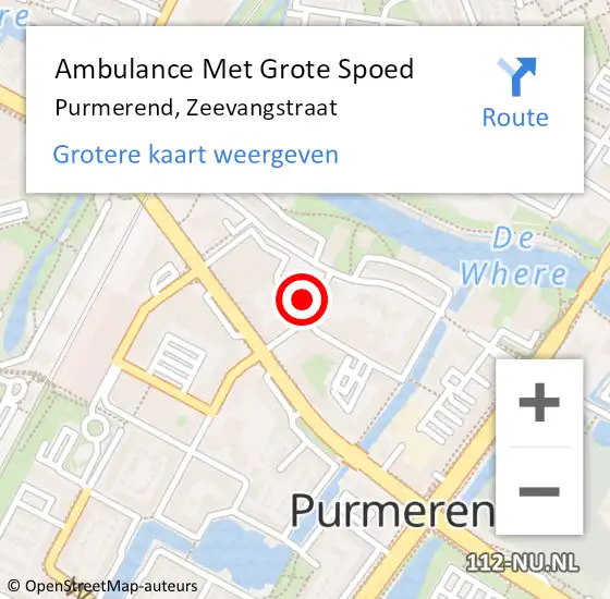 Locatie op kaart van de 112 melding: Ambulance Met Grote Spoed Naar Purmerend, Zeevangstraat op 11 juni 2023 00:59